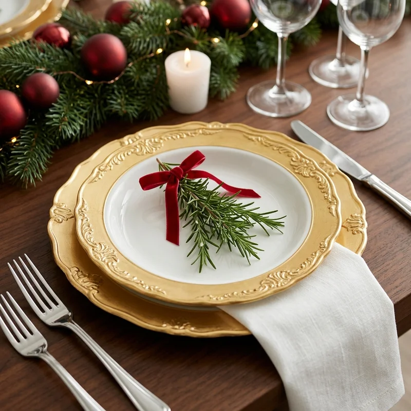 Festive gold Christmas table setting
