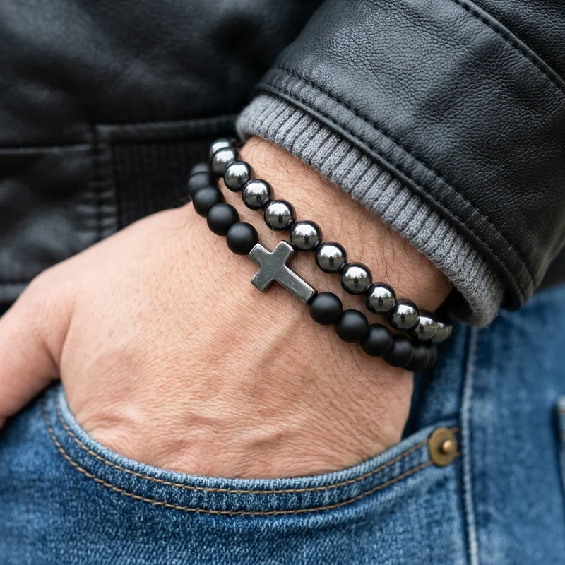 Hematite and matte black bracelets