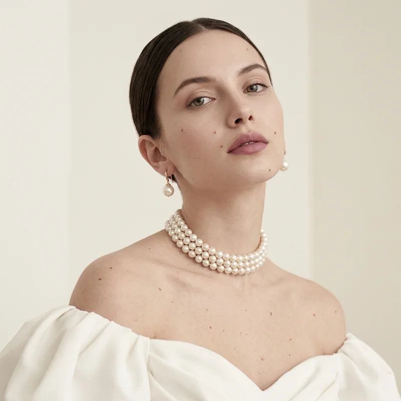 Elegant pearls on woman model