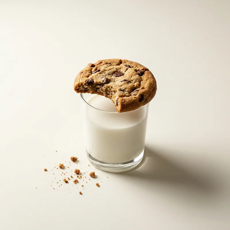 Bitten cookie on milk glass