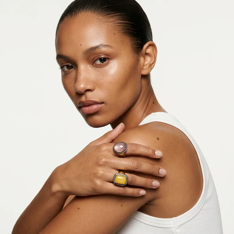 Modern jewelry on female model