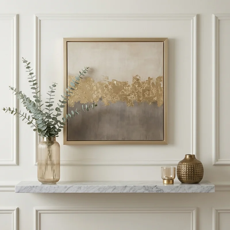 Luxury gold art above mantel