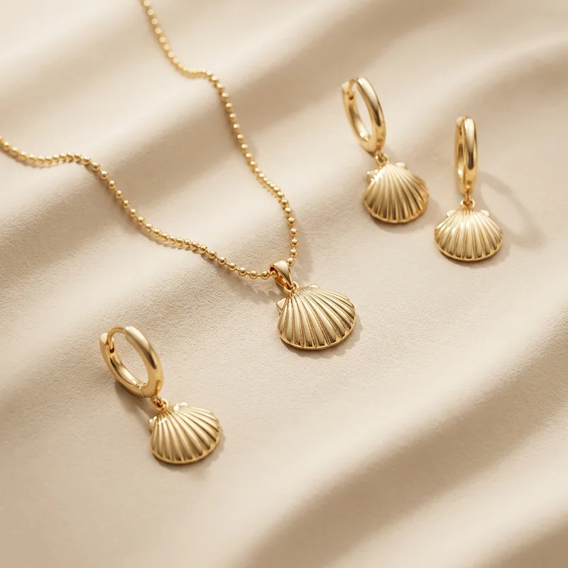 Gold seashell jewelry set