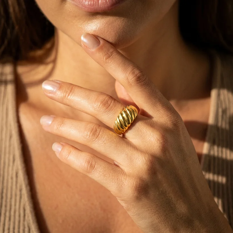 Gold croissant ring in golden hour