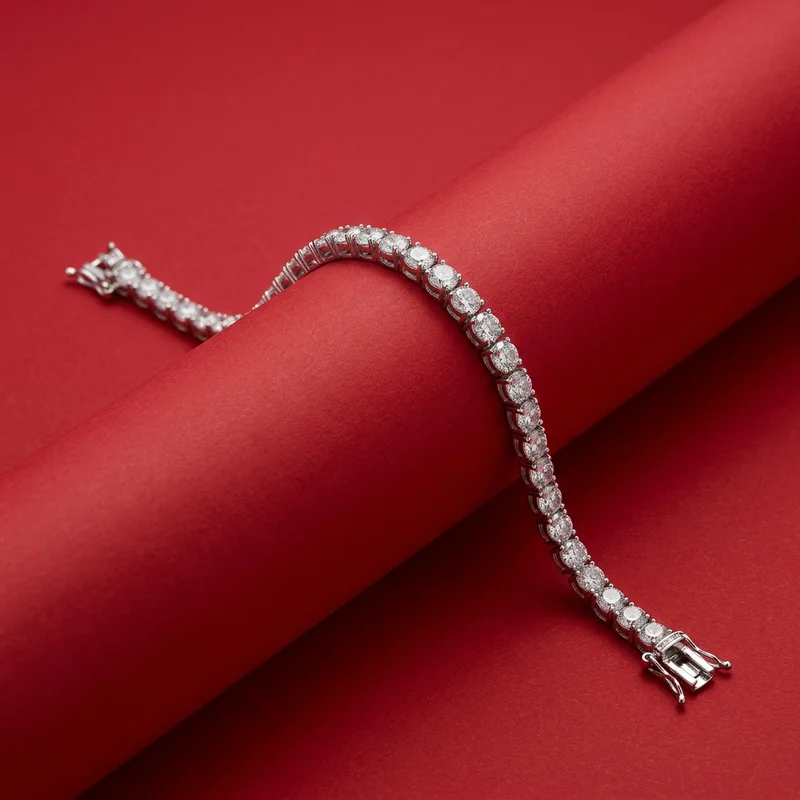 Luxury tennis bracelet on red