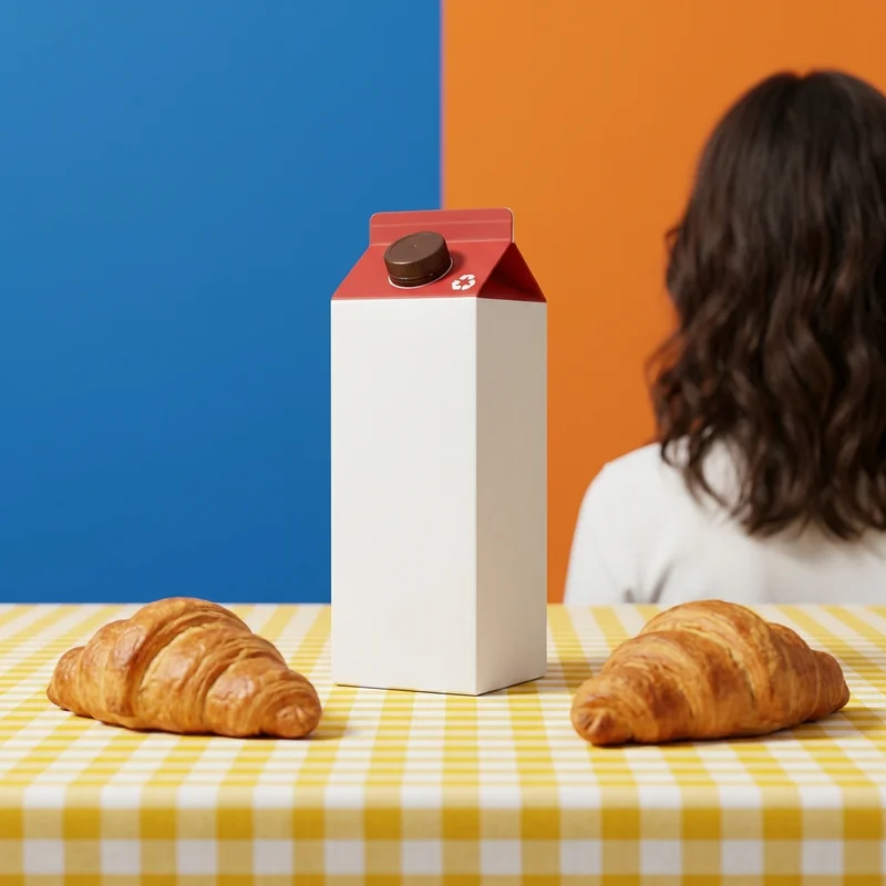 Breakfast scene with carton and croissants