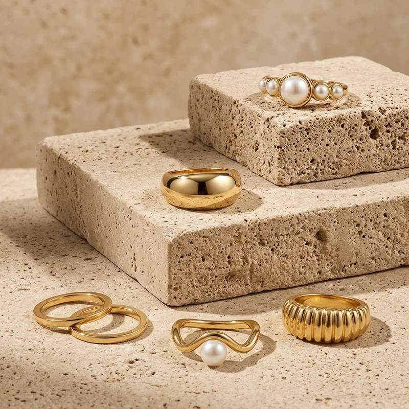 Luxury gold rings on stone