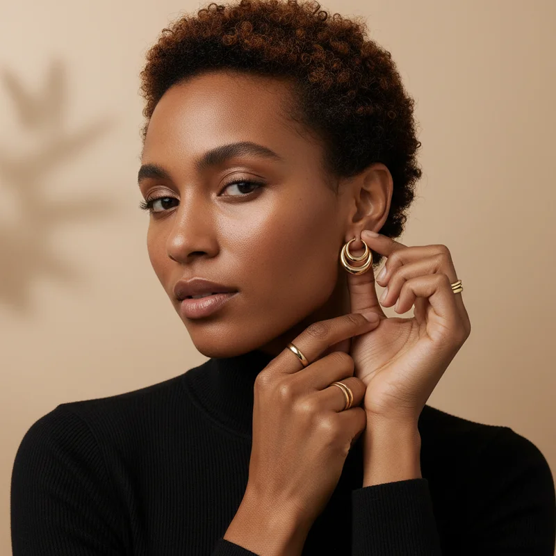 Elegant gold jewelry on model