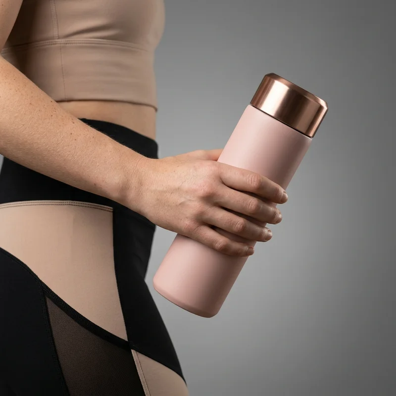 Pink bottle with athletic wear