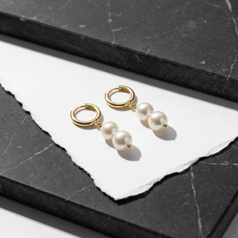 Elegant pearl earrings on marble