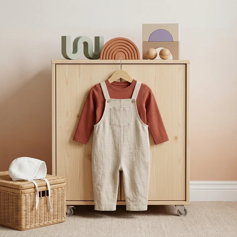 Cozy baby outfit in nursery