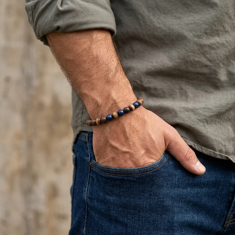 Lapis and wood bracelet for men