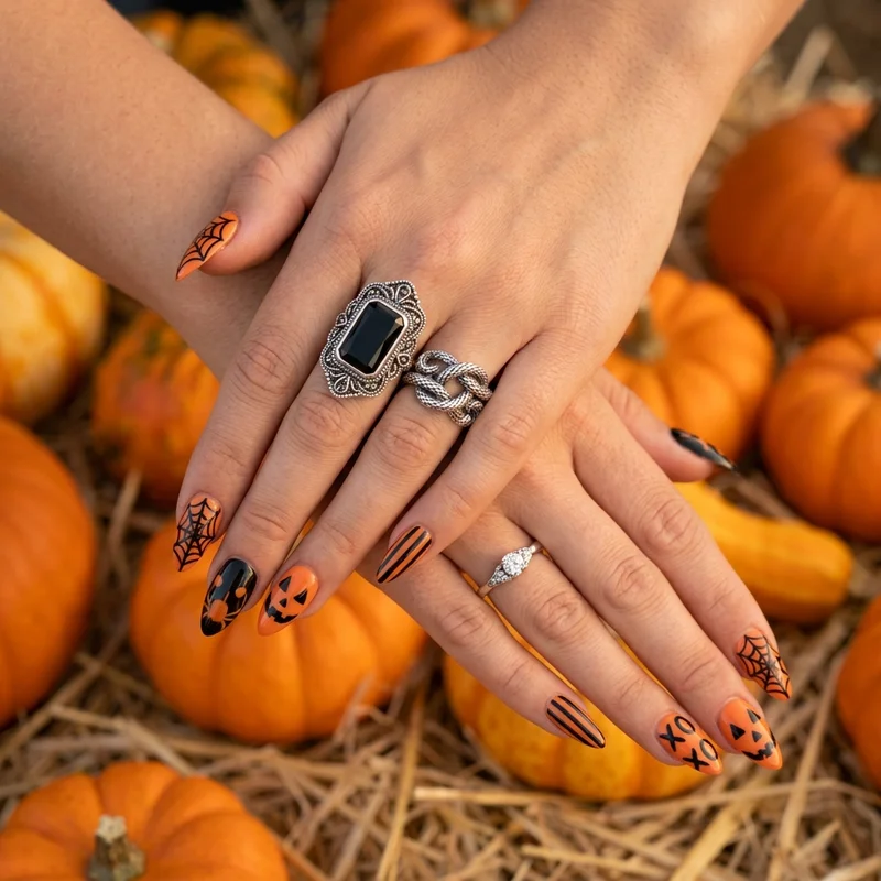 Halloween manicure & pumpkin patch