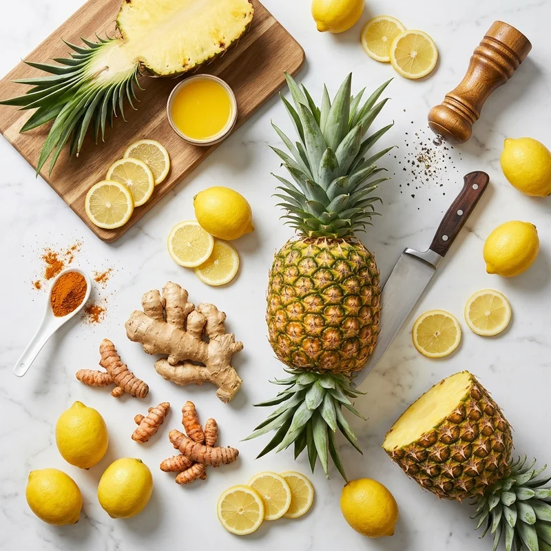 Fresh pineapple and citrus flat-lay