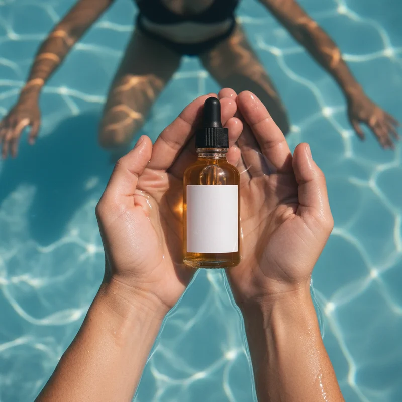Refreshing serum in pool water