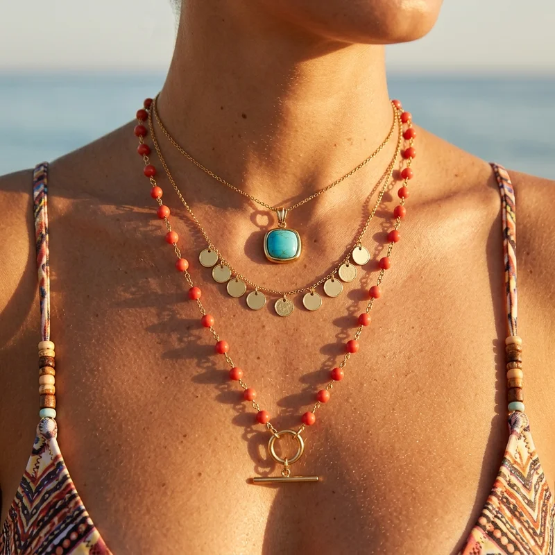 Boho beach layered necklace stack