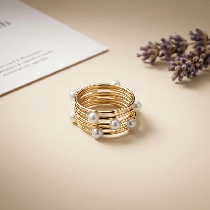 Elegant pearl ring on beige