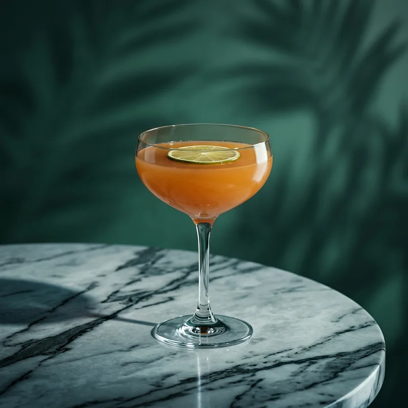 Golden cocktail with lime garnish