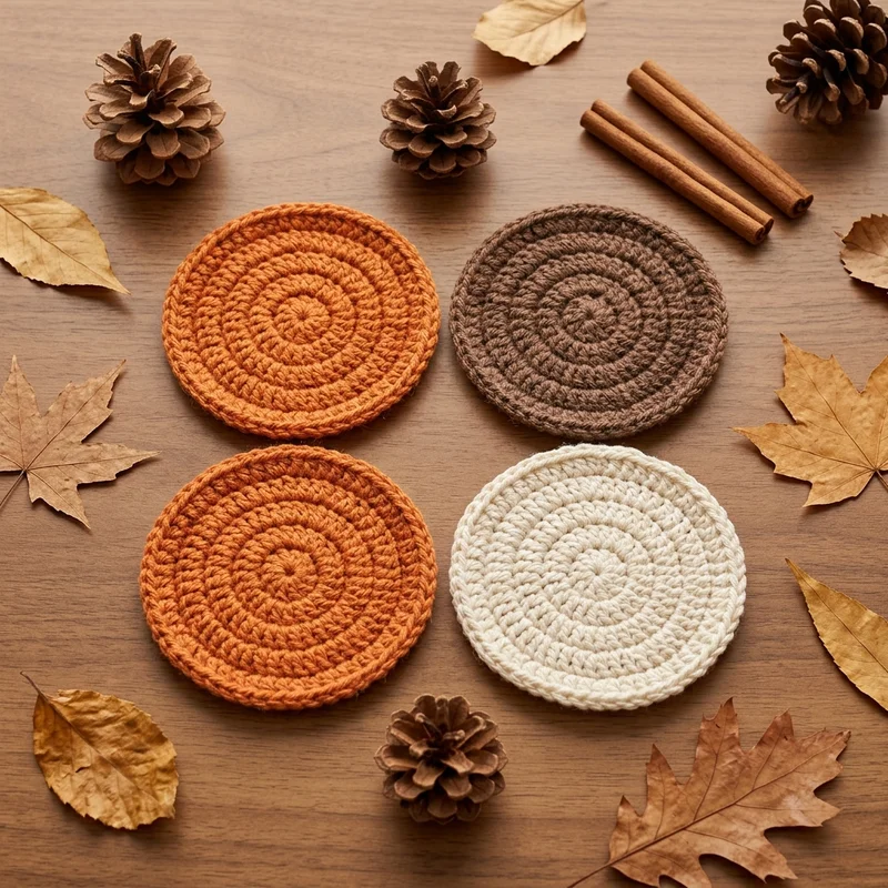 Handmade autumn crochet coasters