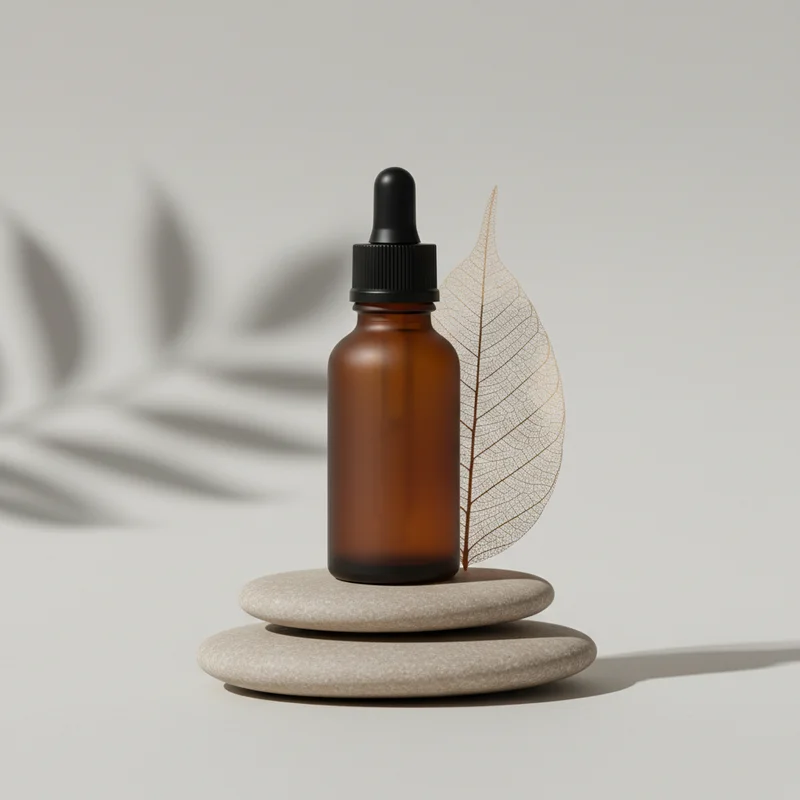 Amber Dropper Bottle on Balancing Stones