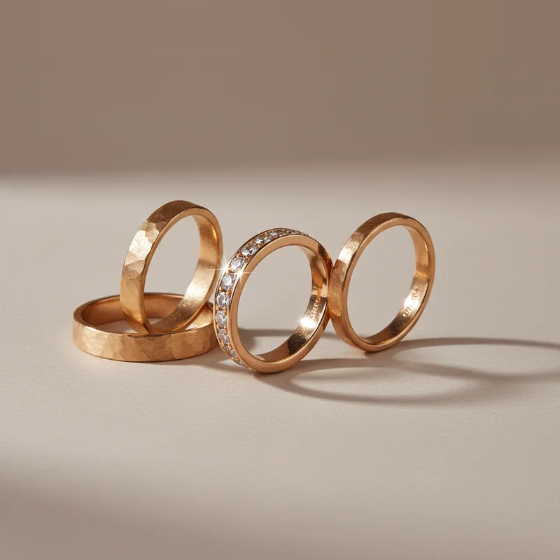 Elegant gold rings on beige