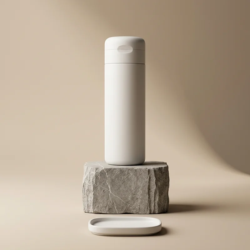 Modern skincare on stone pedestal