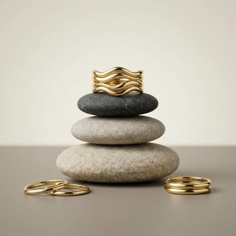 Gold rings on stacked stones
