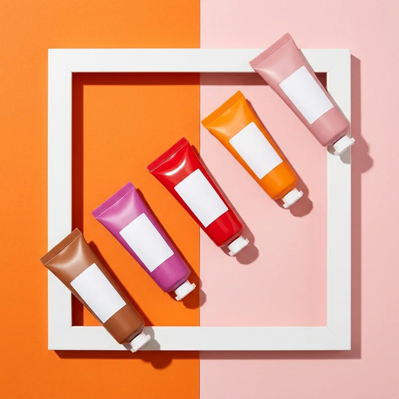 Modern cosmetic tubes in frame