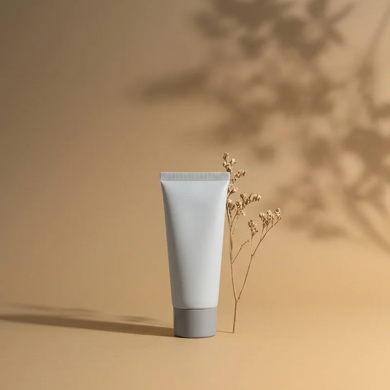 Natural skincare tube on beige