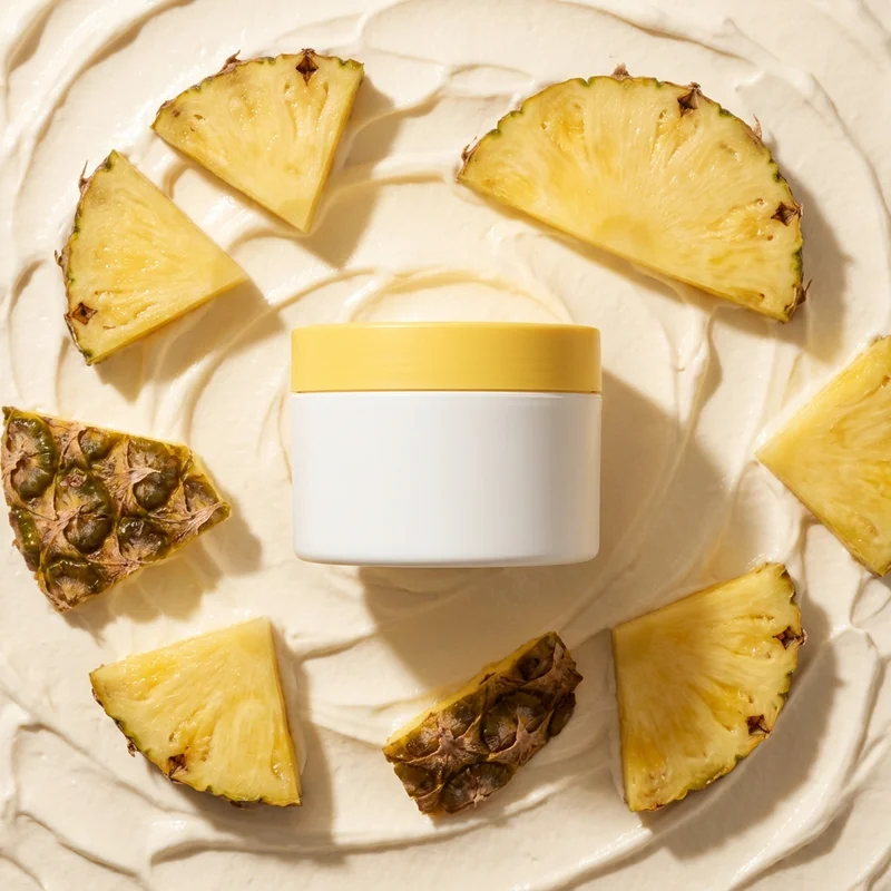 Pineapple skincare cream flat lay