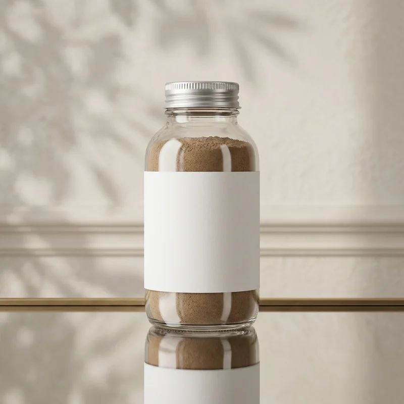 Natural powder bottle with palm shadow
