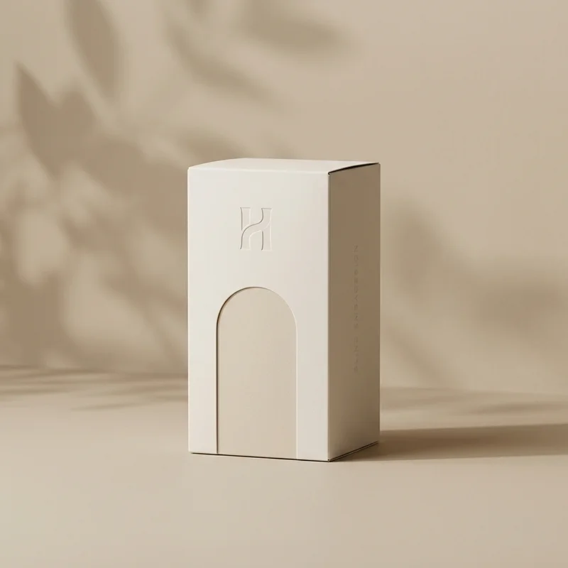 Minimalist beige box with shadows