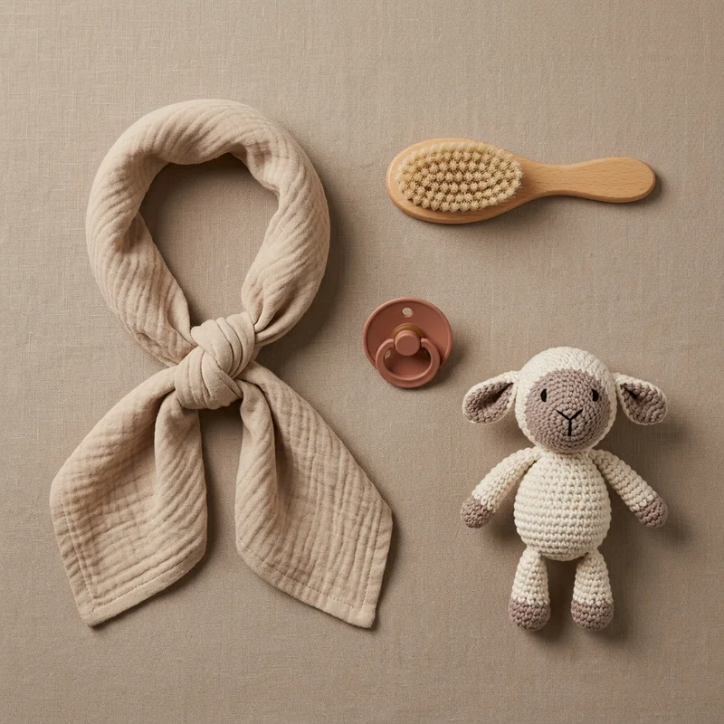 Natural baby essentials flat lay