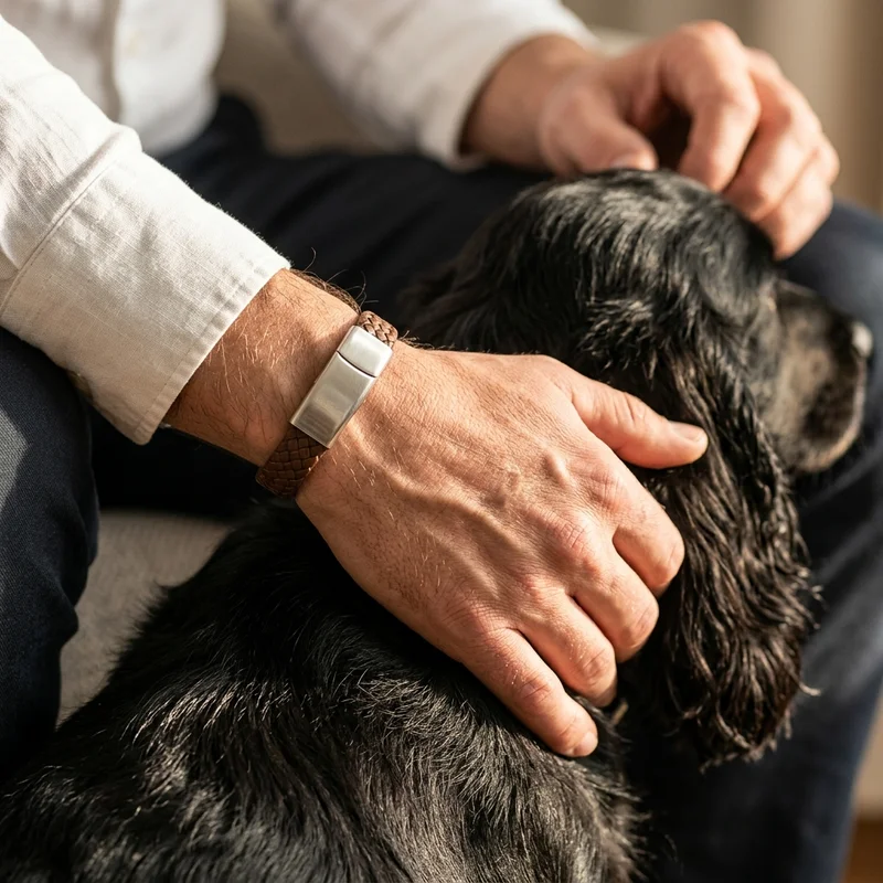 Men's woven bracelet with loyal dog