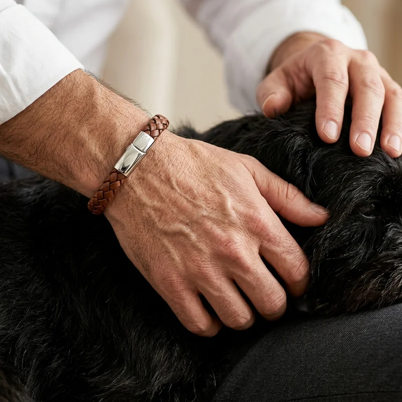 Men's leather bracelet with dog