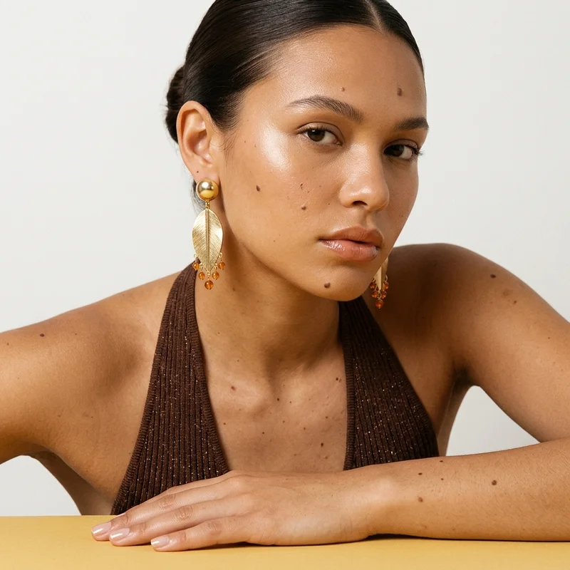 Elegant model in warm studio