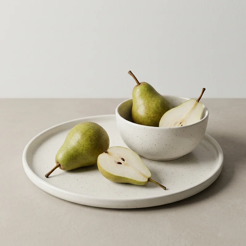 Fresh pears in ceramic bowl