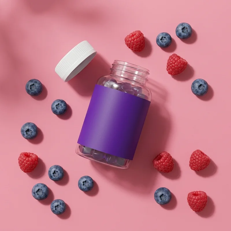 Berry gummy vitamins on pink