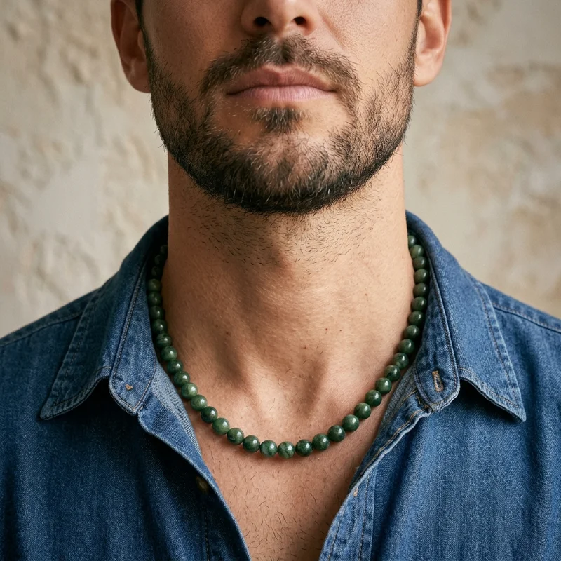 Men's green bead necklace