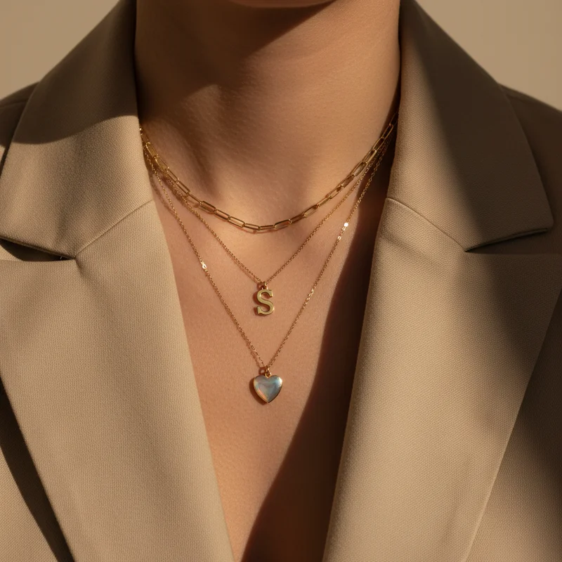 Layered Gold Necklaces on Model