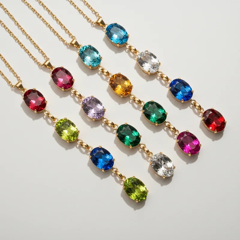 Delicate gemstone necklaces display