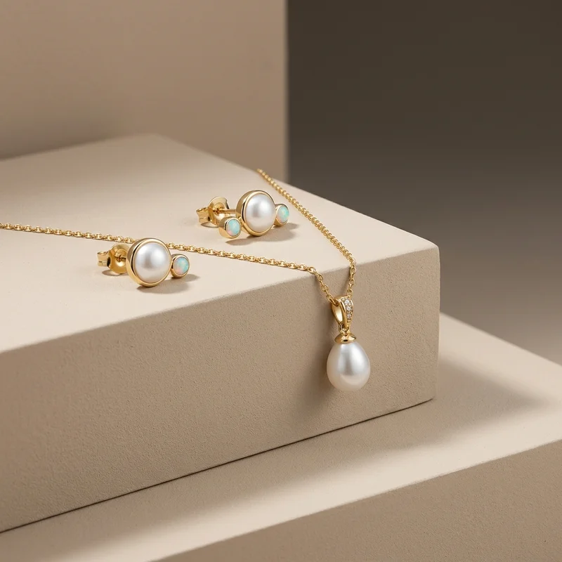 Elegant pearl jewelry set on stone