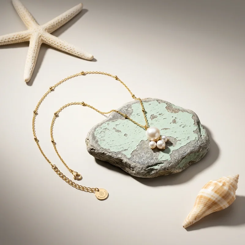 Pearl necklace on weathered stone