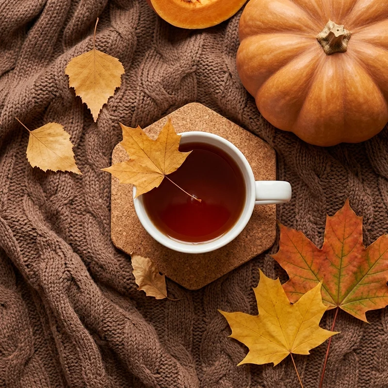 Cozy Autumn Tea & Pumpkins Flatlay
