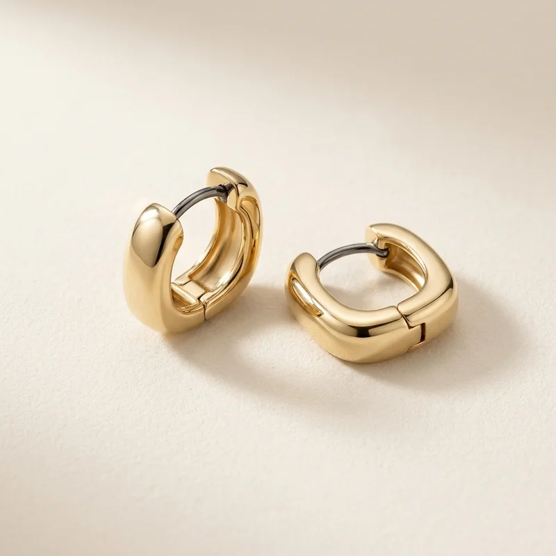Modern gold square hoop earrings