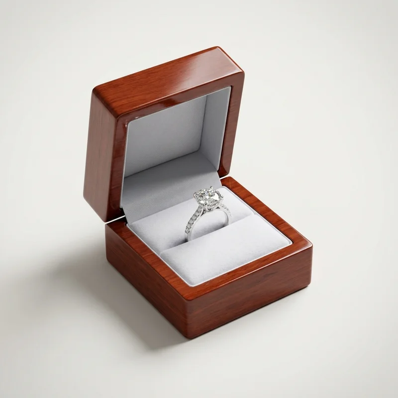 Luxury diamond ring in wood box