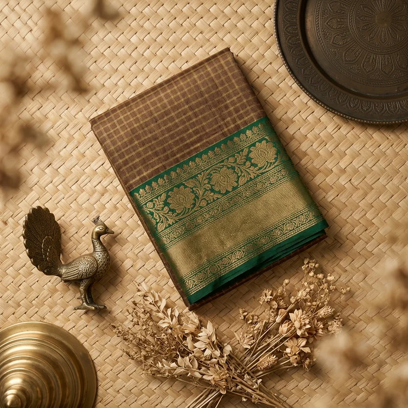 Traditional saree on woven mat