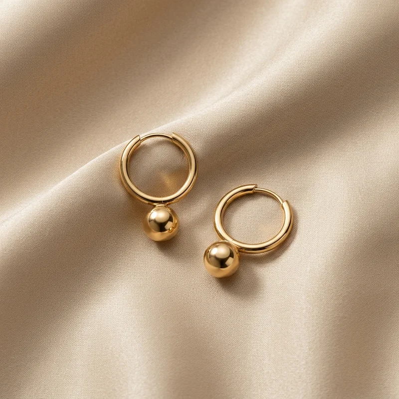 Delicate golden earrings on silk