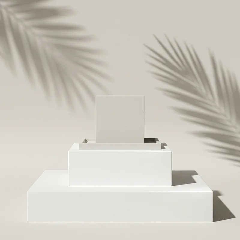 Minimalist podium with palm shadows