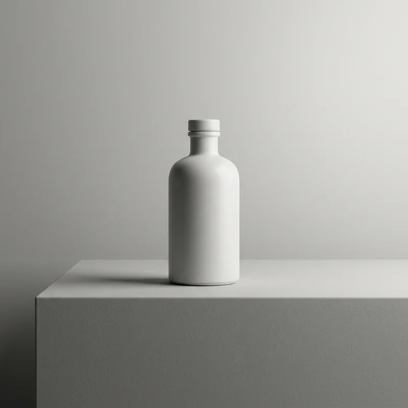 Minimalist white bottle on gray
